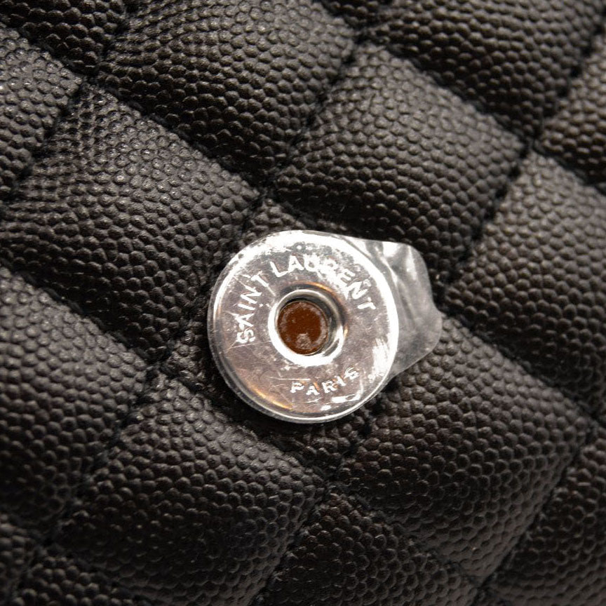 NEW SAINT LAURENT Grain De Poudre Textured Mixed Matelasse Triquilt Small Monogram Satchel Black