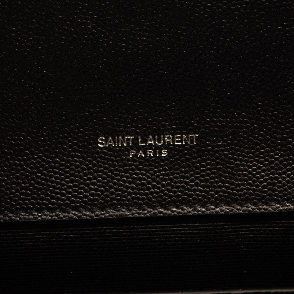 NEW SAINT LAURENT Grain De Poudre Textured Mixed Matelasse Triquilt Small Monogram Satchel Black
