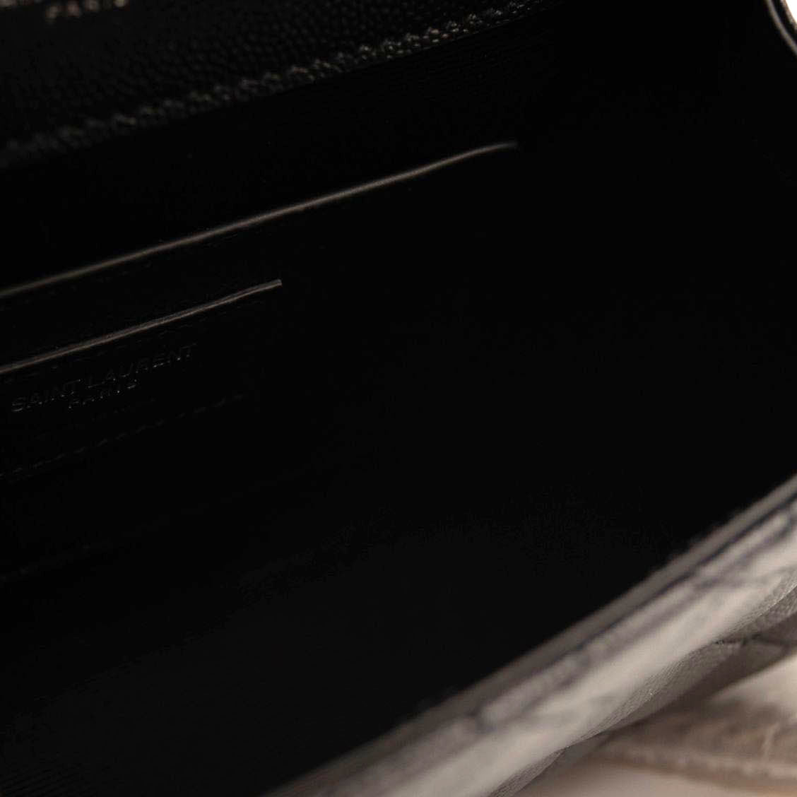 NEW SAINT LAURENT Grain De Poudre Textured Mixed Matelasse Triquilt Small Monogram Satchel Black