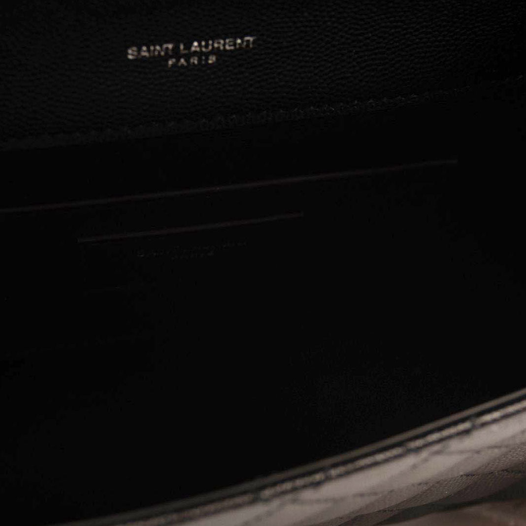 NEW SAINT LAURENT Grain De Poudre Textured Mixed Matelasse Triquilt Small Monogram Satchel Black