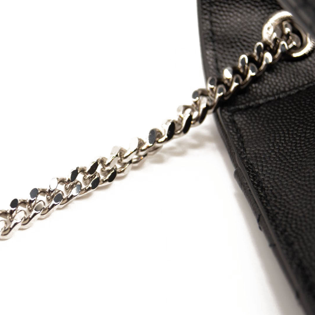 NEW SAINT LAURENT Grain De Poudre Textured Mixed Matelasse Triquilt Small Monogram Satchel Black