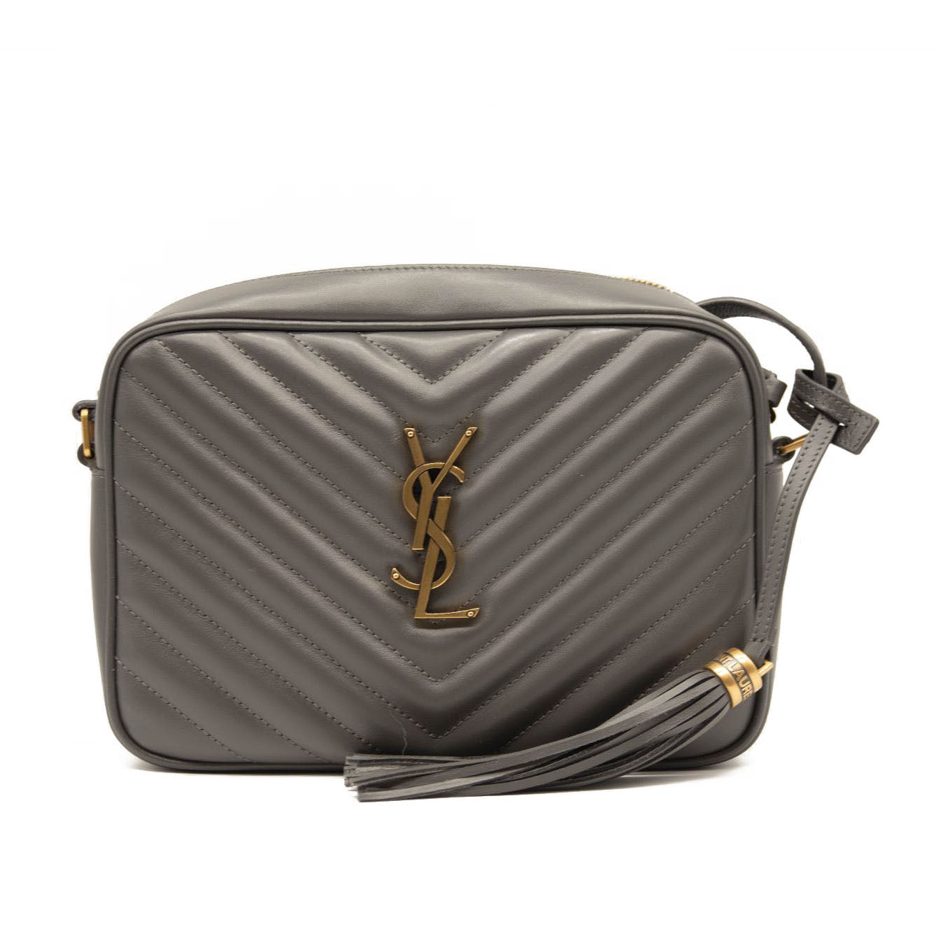 NEW Saint Laurent Grey Matelasse Leather Medium Monogram Lou Camera Crossbody Bag