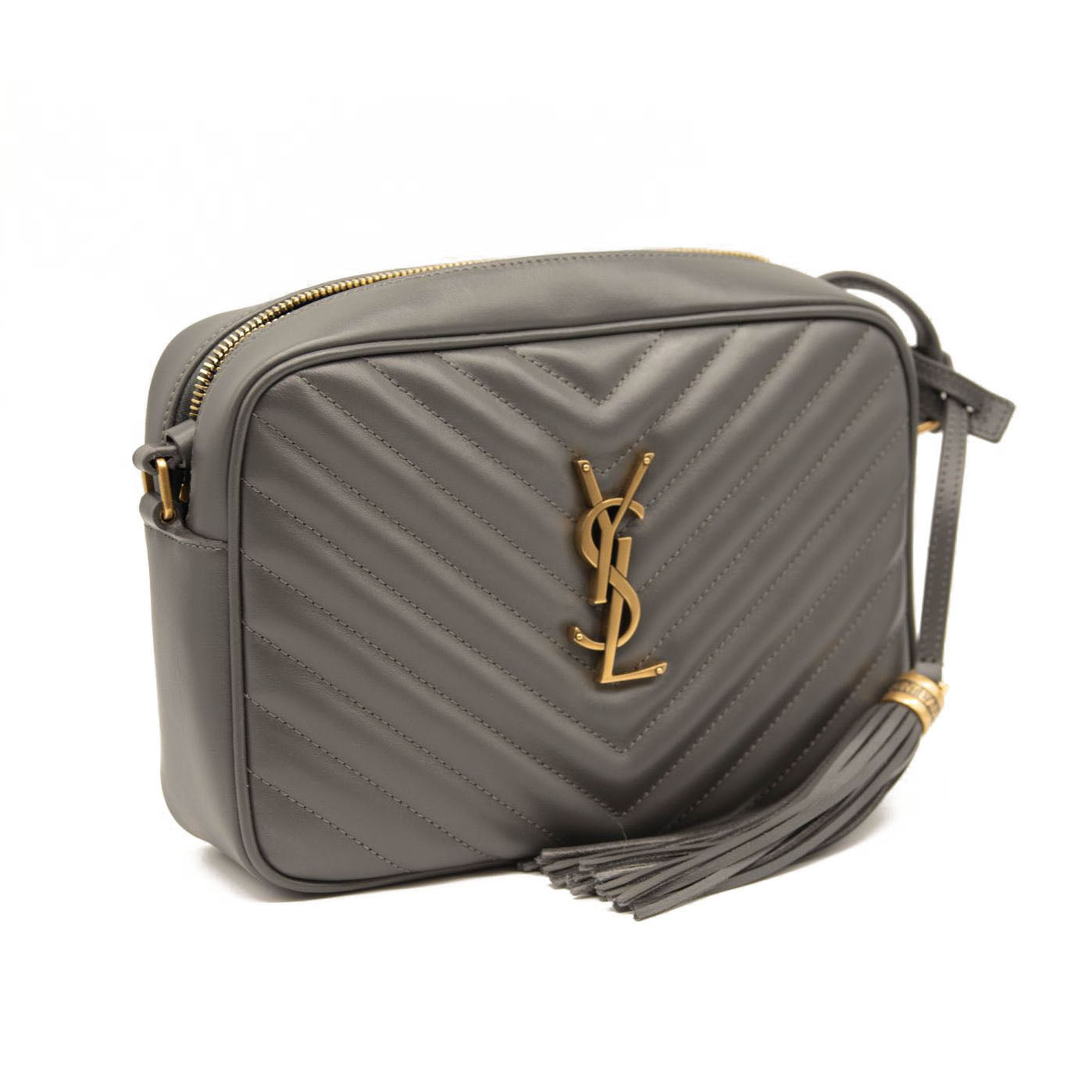 NEW Saint Laurent Grey Matelasse Leather Medium Monogram Lou Camera Crossbody Bag