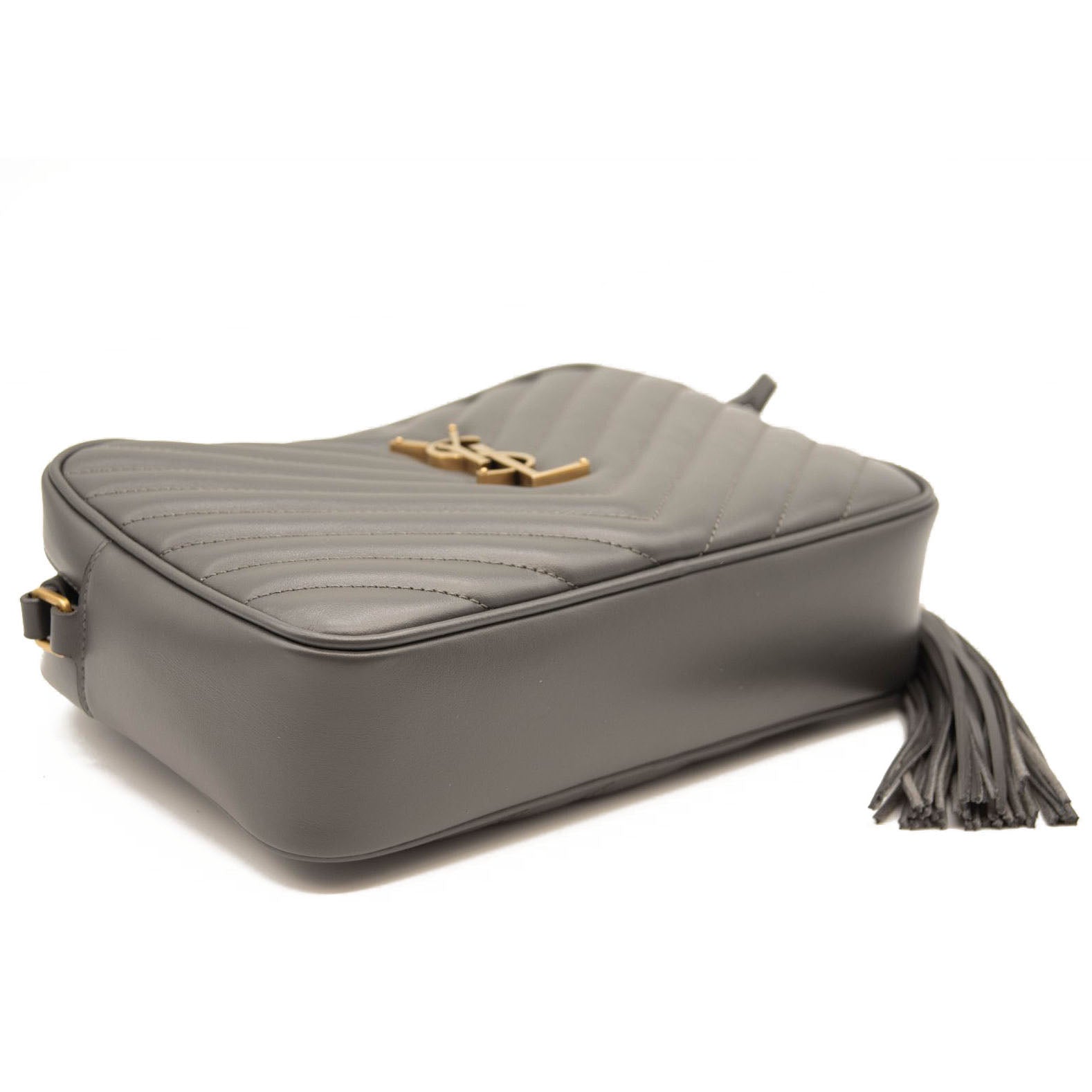 NEW Saint Laurent Grey Matelasse Leather Medium Monogram Lou Camera Crossbody Bag