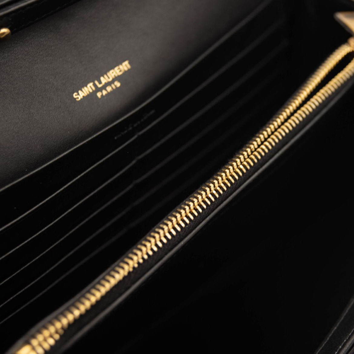 NEW Saint Laurent Envelope Chain Wallet in Mix Matelasse Satin Crossbody