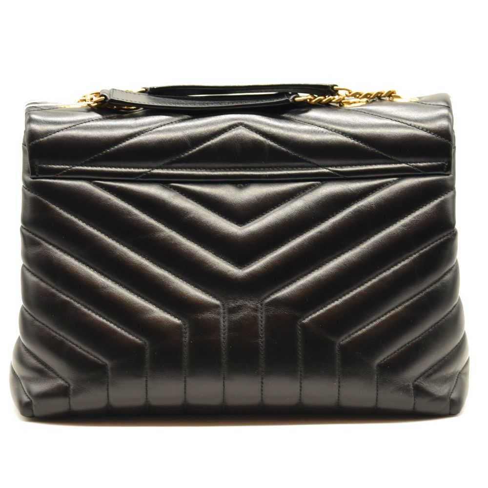 SAINT LAURENT Calfskin Y Quilted Monogram Medium Loulou Chain Satchel Black