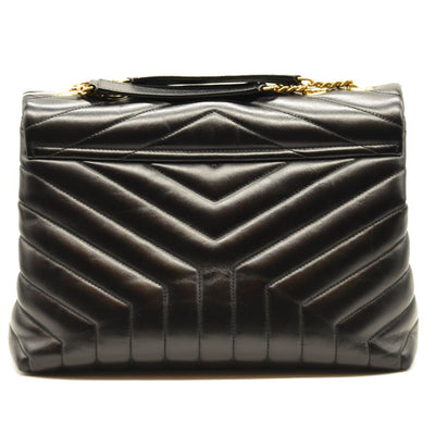 SAINT LAURENT Calfskin Y Quilted Monogram Medium Loulou Chain Satchel Black