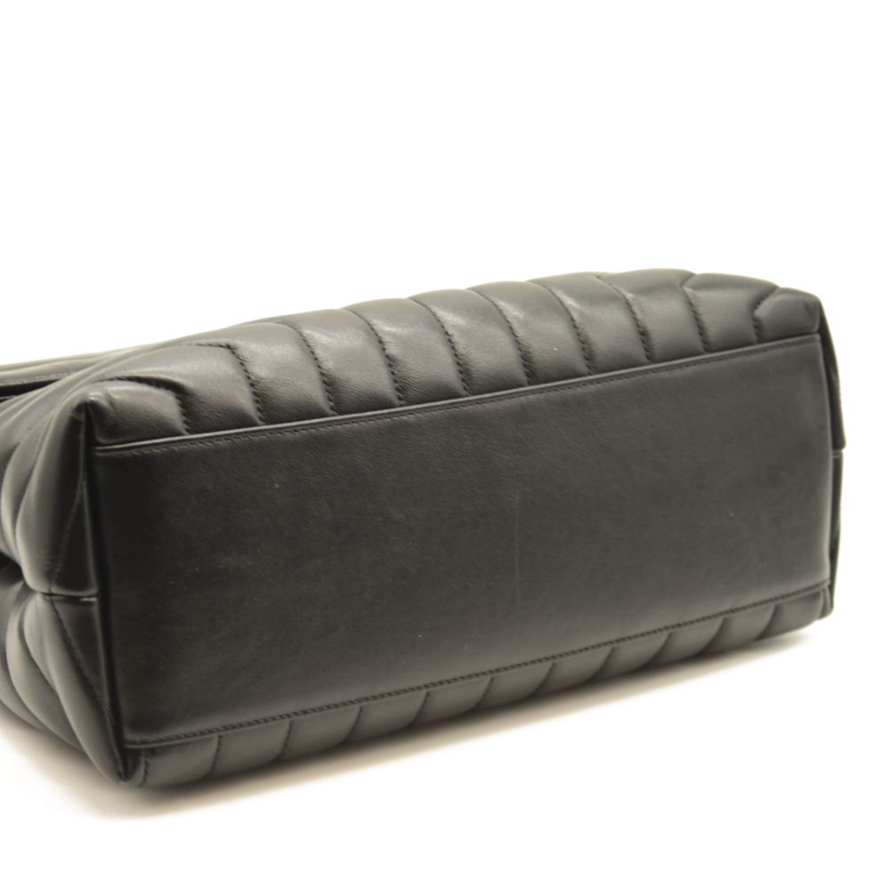 SAINT LAURENT Calfskin Y Quilted Monogram Medium Loulou Chain Satchel Black