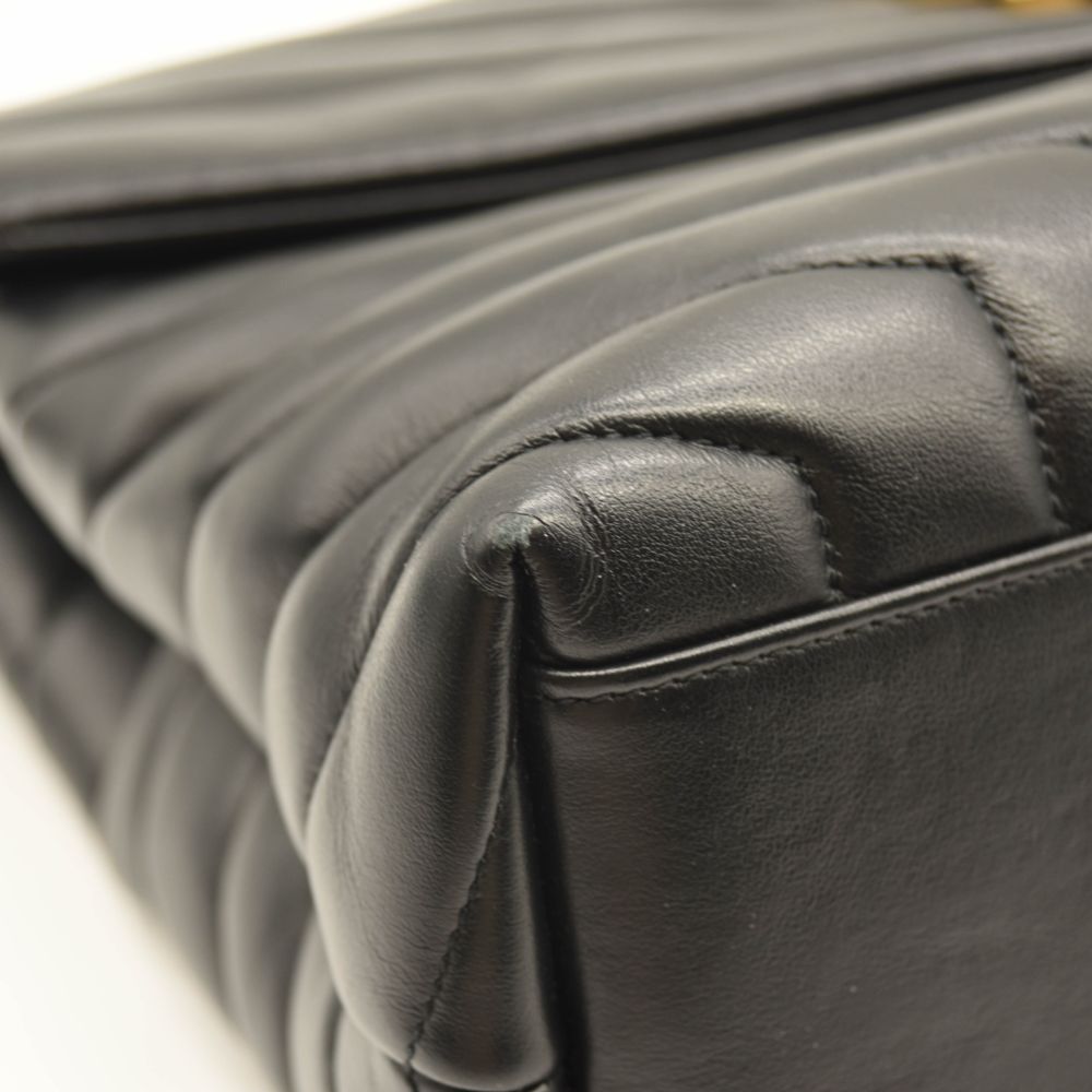 SAINT LAURENT Calfskin Y Quilted Monogram Medium Loulou Chain Satchel Black