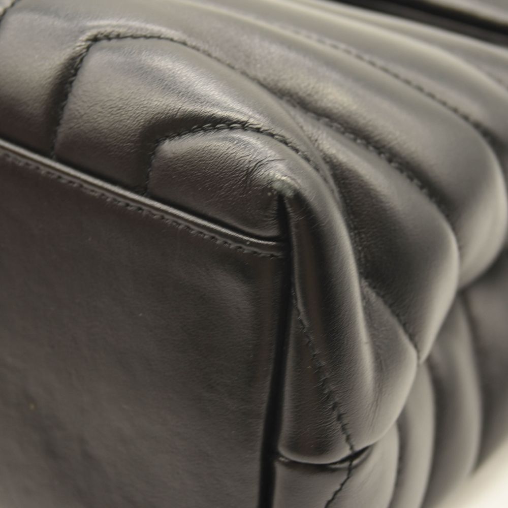 SAINT LAURENT Calfskin Y Quilted Monogram Medium Loulou Chain Satchel Black