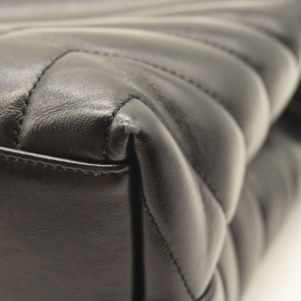 SAINT LAURENT Calfskin Y Quilted Monogram Medium Loulou Chain Satchel Black