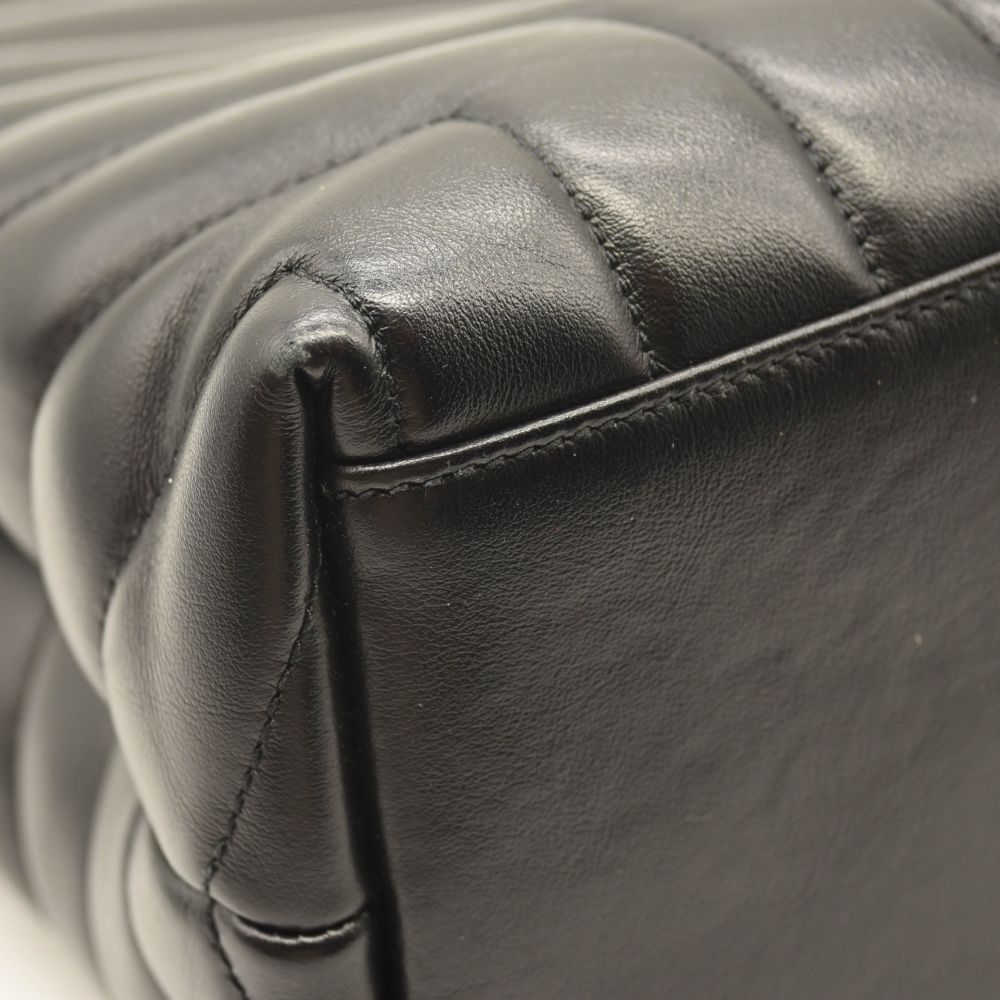 SAINT LAURENT Calfskin Y Quilted Monogram Medium Loulou Chain Satchel Black