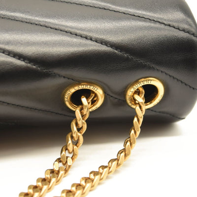 SAINT LAURENT Calfskin Y Quilted Monogram Medium Loulou Chain Satchel Black