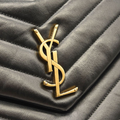 SAINT LAURENT Calfskin Y Quilted Monogram Medium Loulou Chain Satchel Black