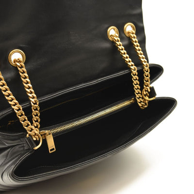 SAINT LAURENT Calfskin Y Quilted Monogram Medium Loulou Chain Satchel Black