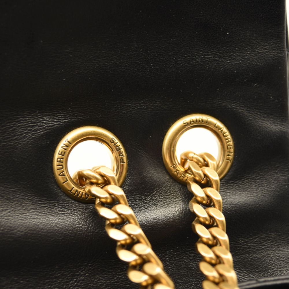 SAINT LAURENT Calfskin Y Quilted Monogram Medium Loulou Chain Satchel Black