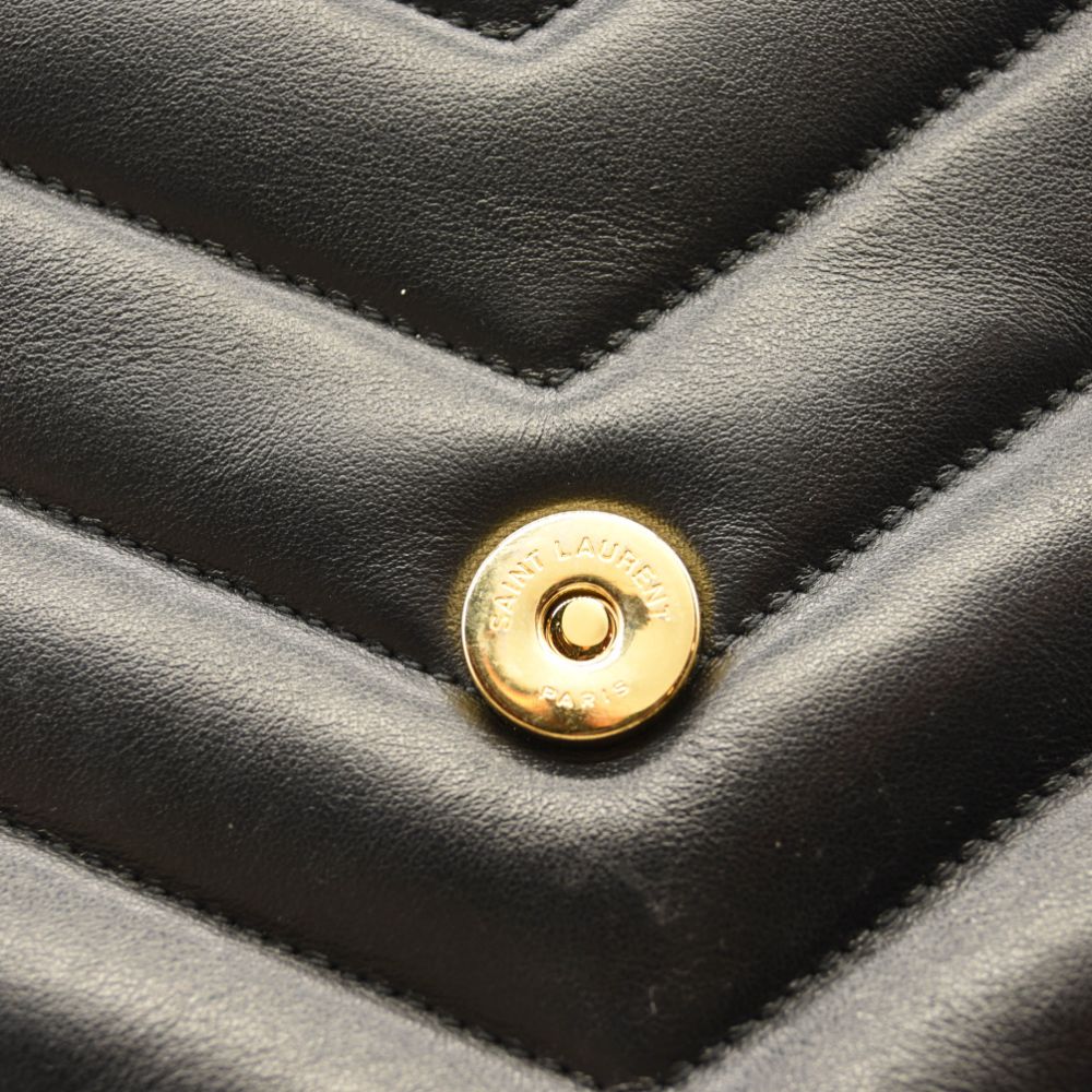 SAINT LAURENT Calfskin Y Quilted Monogram Medium Loulou Chain Satchel Black