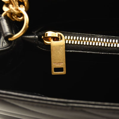 SAINT LAURENT Calfskin Y Quilted Monogram Medium Loulou Chain Satchel Black