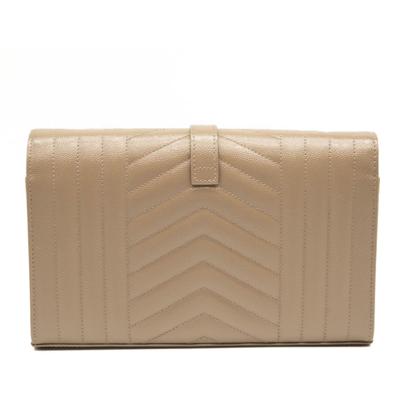 NEW SAINT LAURENT Grain De Poudre Mixed Matelasse Triquilt Monogram Chain Wallet Dark Beige