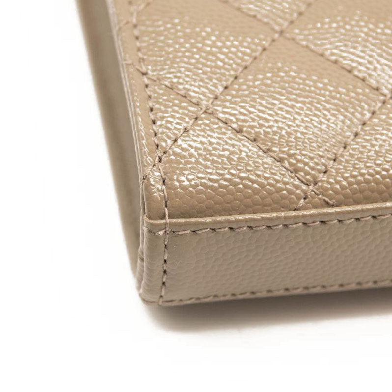 NEW SAINT LAURENT Grain De Poudre Mixed Matelasse Triquilt Monogram Chain Wallet Dark Beige