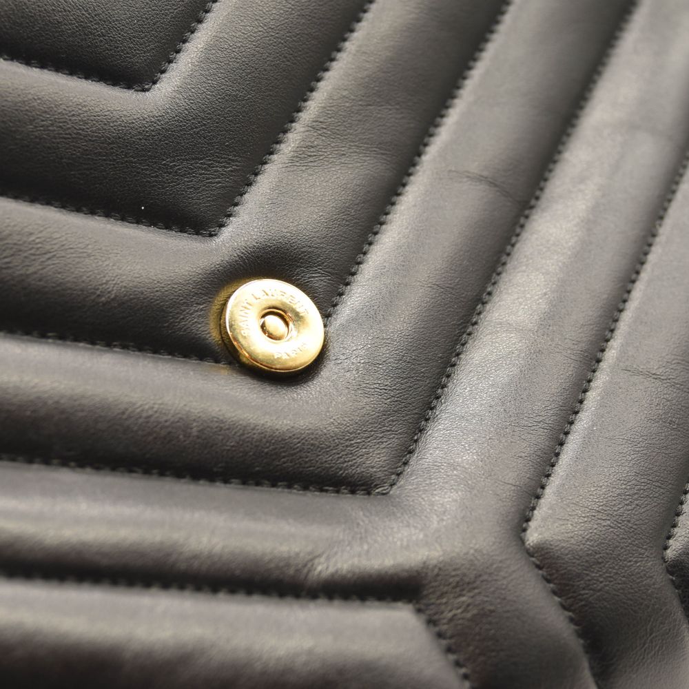 SAINT LAURENT Calfskin Y Quilted Monogram Medium Loulou Chain Satchel Black