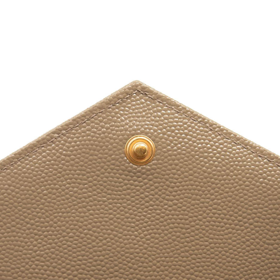 NEW SAINT LAURENT Grain De Poudre Mixed Matelasse Triquilt Monogram Chain Wallet Dark Beige