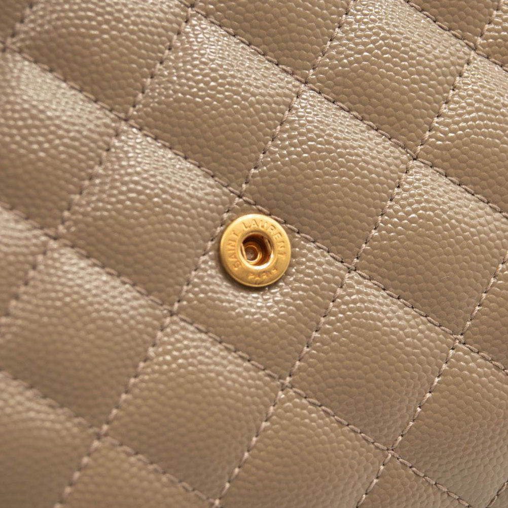 NEW SAINT LAURENT Grain De Poudre Mixed Matelasse Triquilt Monogram Chain Wallet Dark Beige