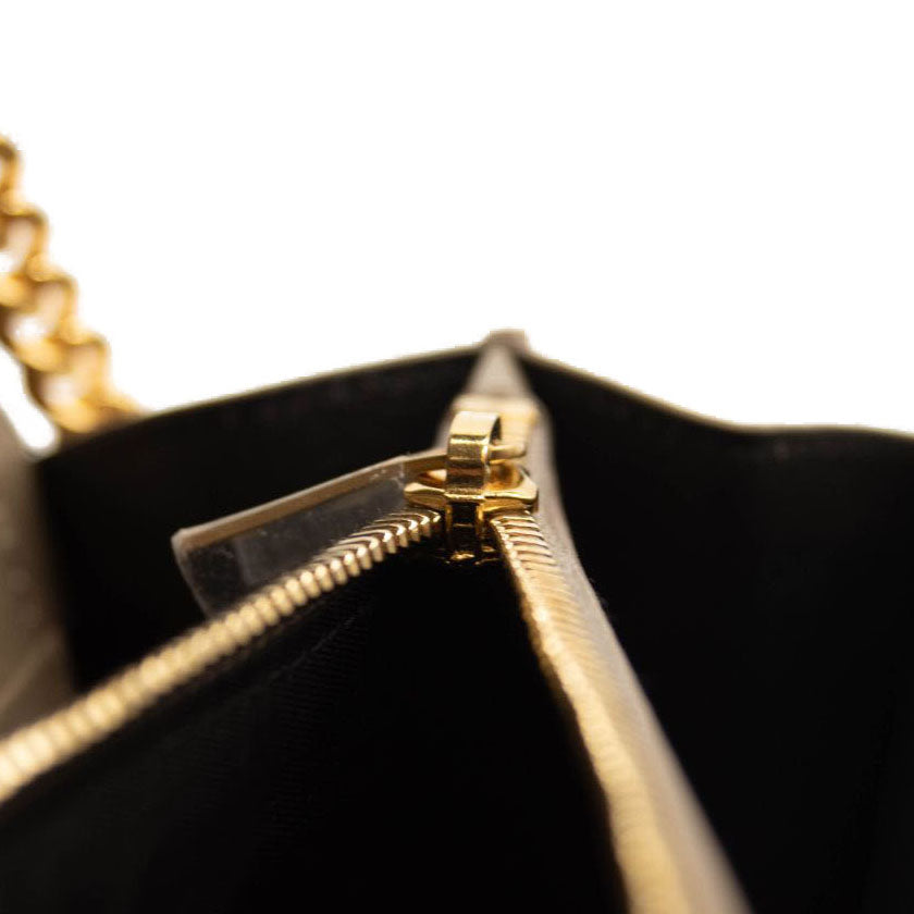 NEW SAINT LAURENT Grain De Poudre Mixed Matelasse Triquilt Monogram Chain Wallet Dark Beige