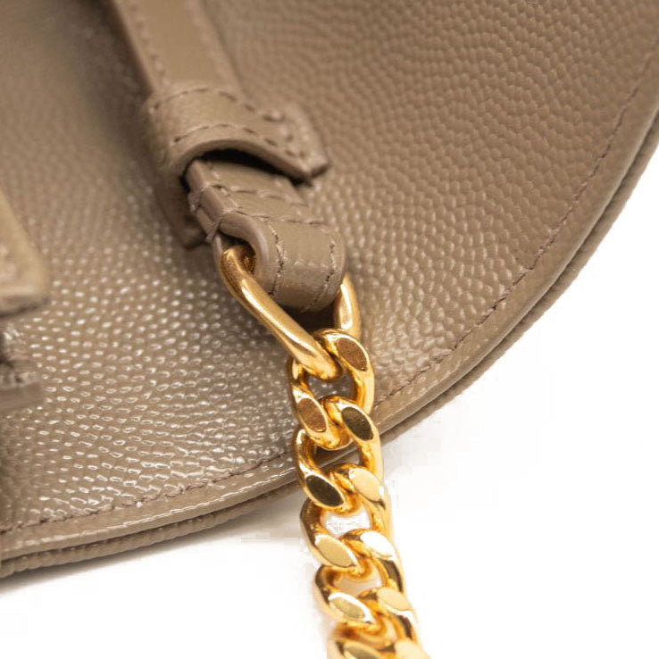 NEW SAINT LAURENT Grain De Poudre Mixed Matelasse Triquilt Monogram Chain Wallet Dark Beige