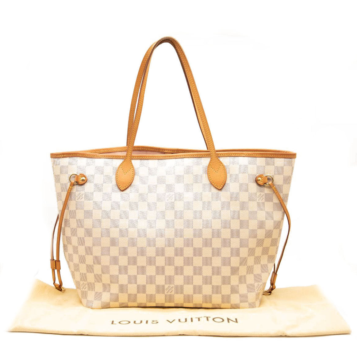 LOUIS VUITTON Damier Azur Neverfull MM Rose Ballerine USED FL3158