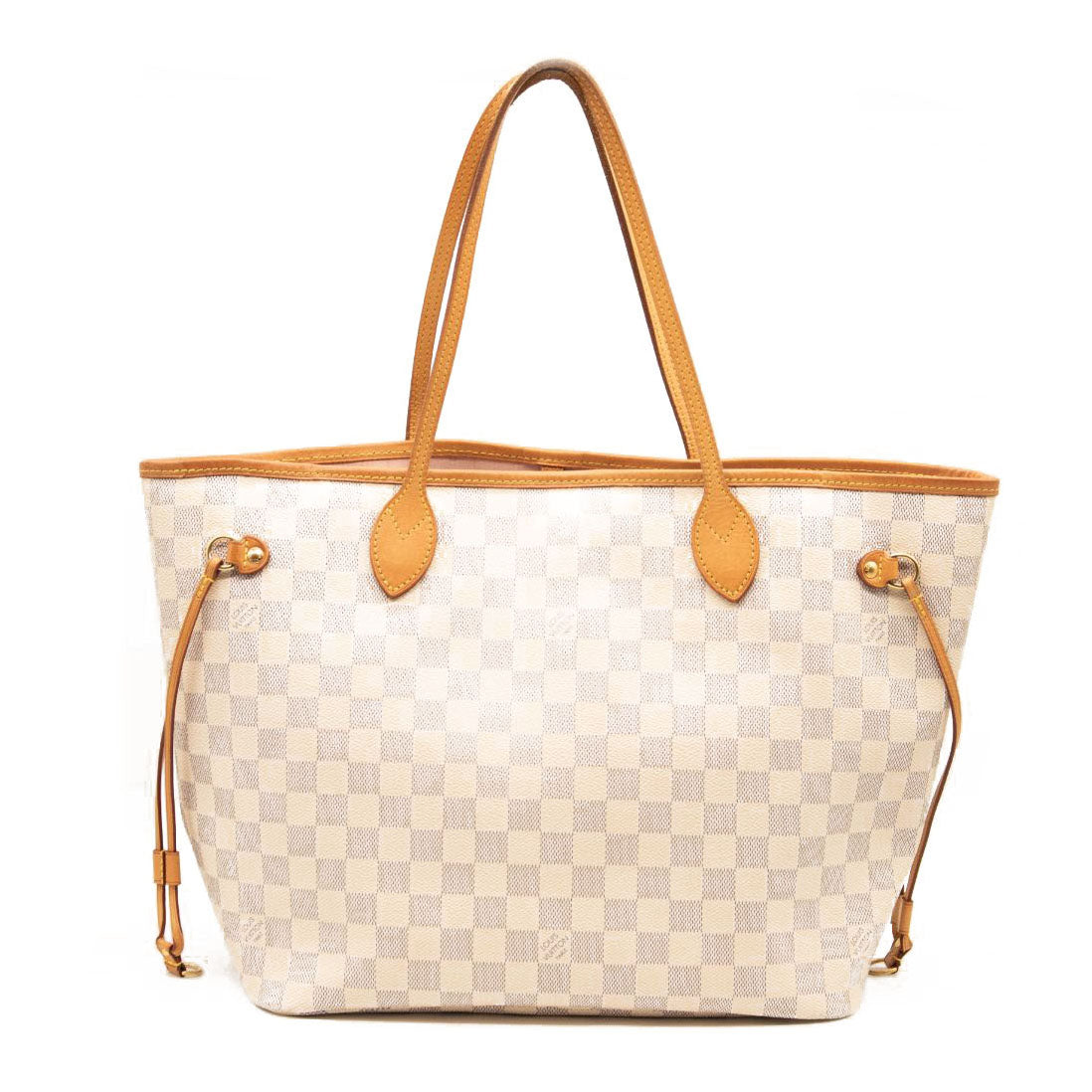 LOUIS VUITTON Damier Azur Neverfull MM Rose Ballerine USED FL3158