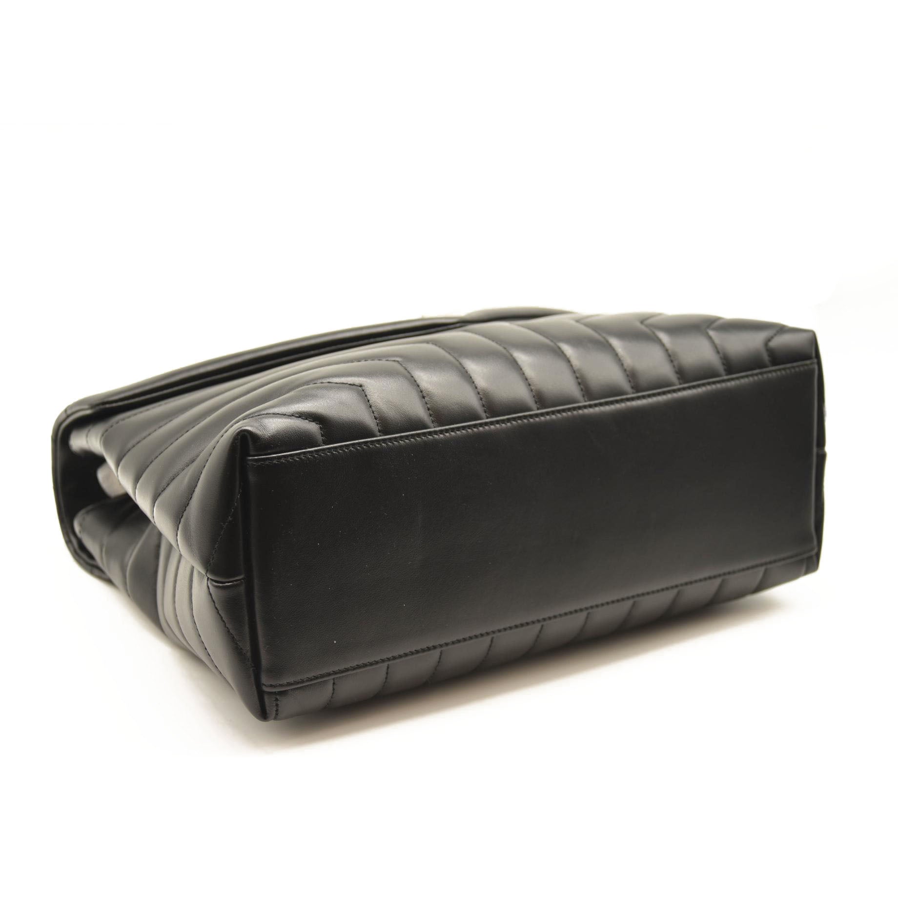 NEW SAINT LAURENT Calfskin Y Quilted Monogram Medium Loulou Chain Satchel Black