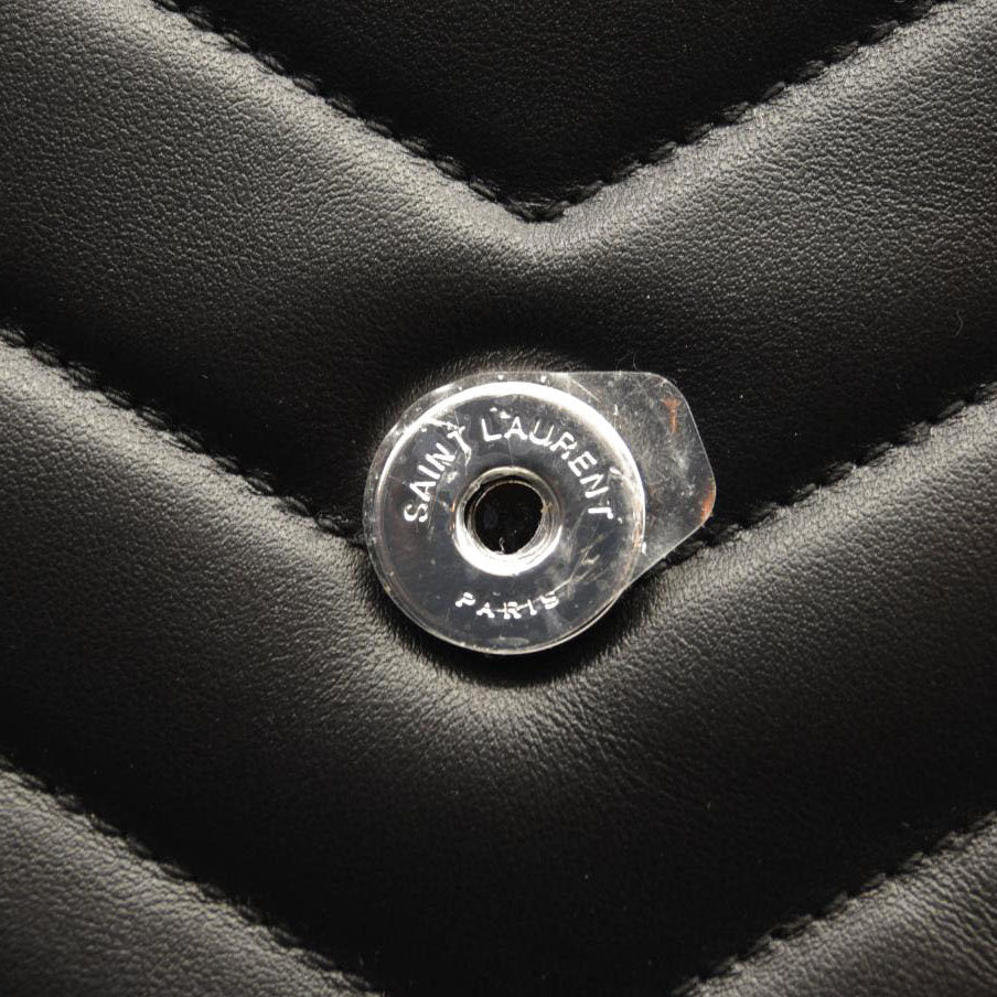 NEW SAINT LAURENT Calfskin Y Quilted Monogram Medium Loulou Chain Satchel Black