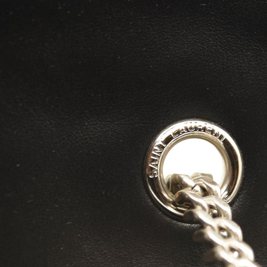 NEW SAINT LAURENT Calfskin Y Quilted Monogram Medium Loulou Chain Satchel Black