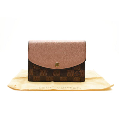 LOUIS VUITTON Damier Ebene Normandy Compact Wallet Pink