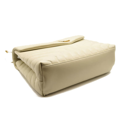 NEW SAINT LAURENT Calfskin Y Quilted Monogram Medium Loulou Chain Satchel Crema Soft