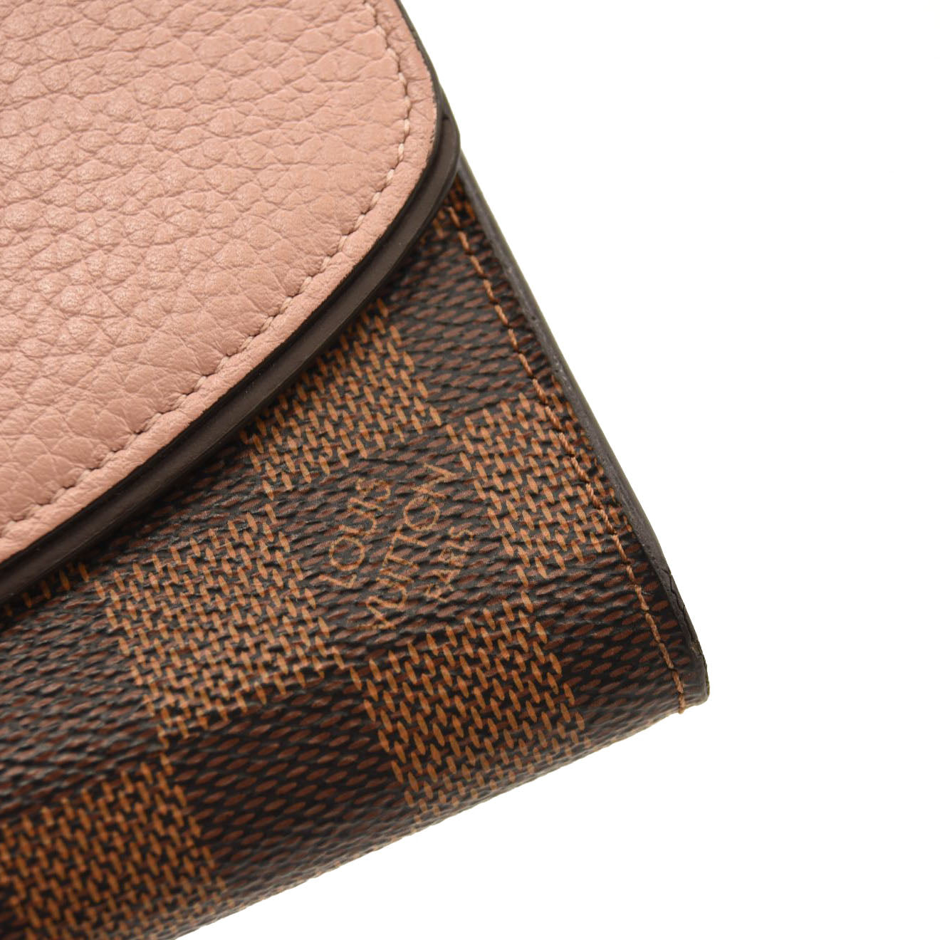 LOUIS VUITTON Damier Ebene Normandy Compact Wallet Pink