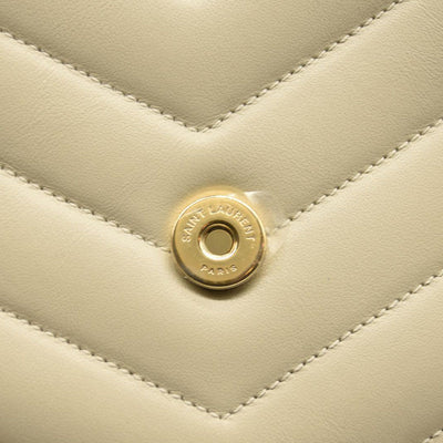NEW SAINT LAURENT Calfskin Y Quilted Monogram Medium Loulou Chain Satchel Crema Soft