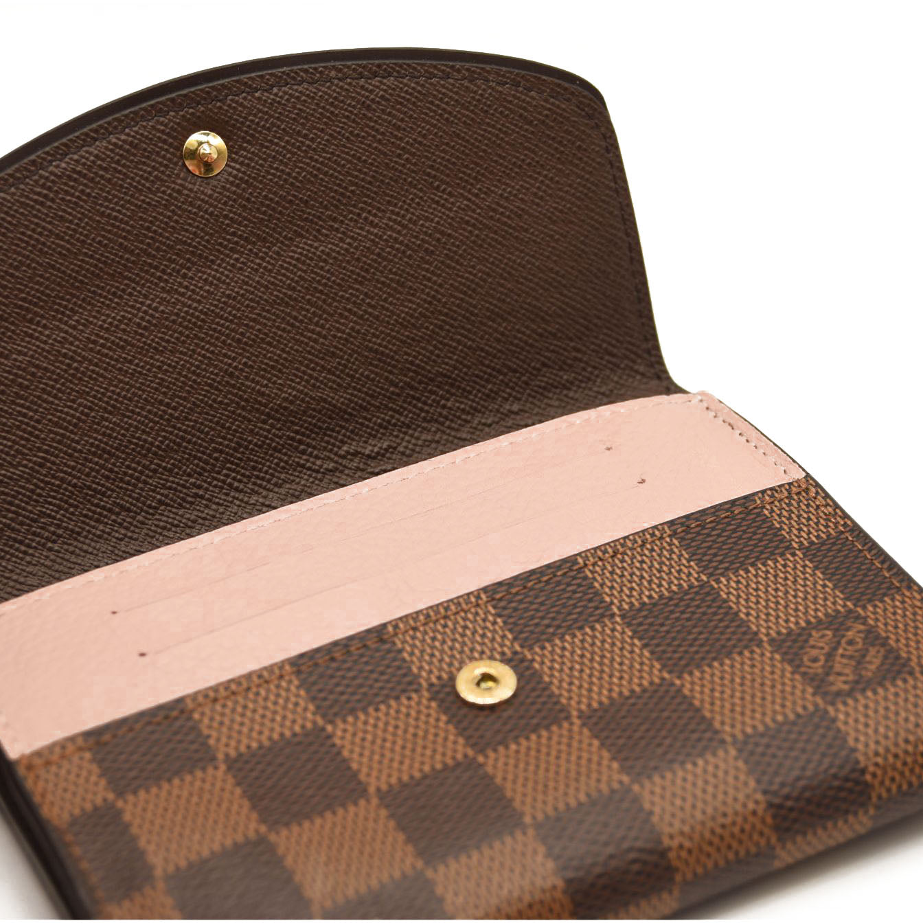 LOUIS VUITTON Damier Ebene Normandy Compact Wallet Pink