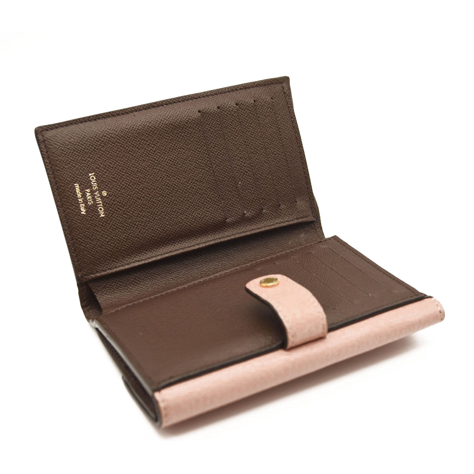 LOUIS VUITTON Damier Ebene Normandy Compact Wallet Pink