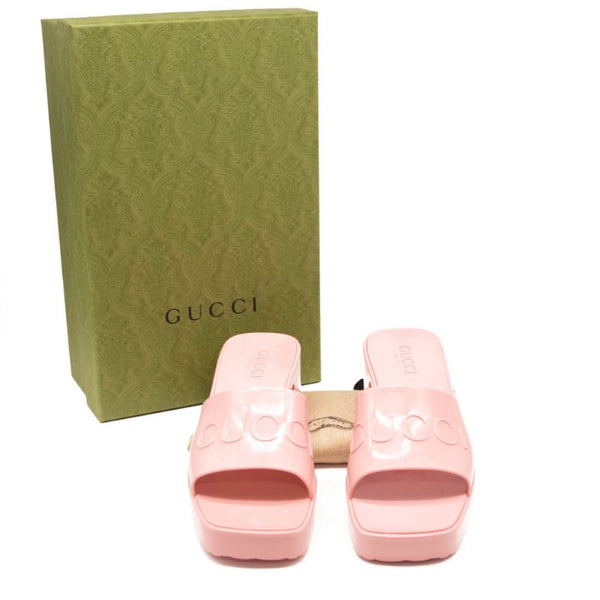 NEW Gucci Rubber Logo Platform Slide Sandal Pink EU 37 - MyDesignerly