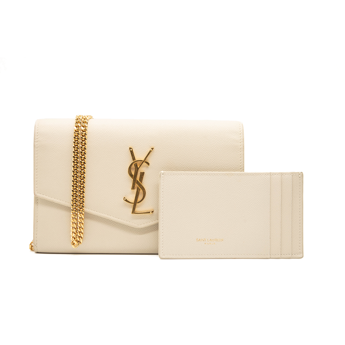 SAINT LAURENT Grain De Poudre Monogram Uptown Chain Wallet Crema Soft