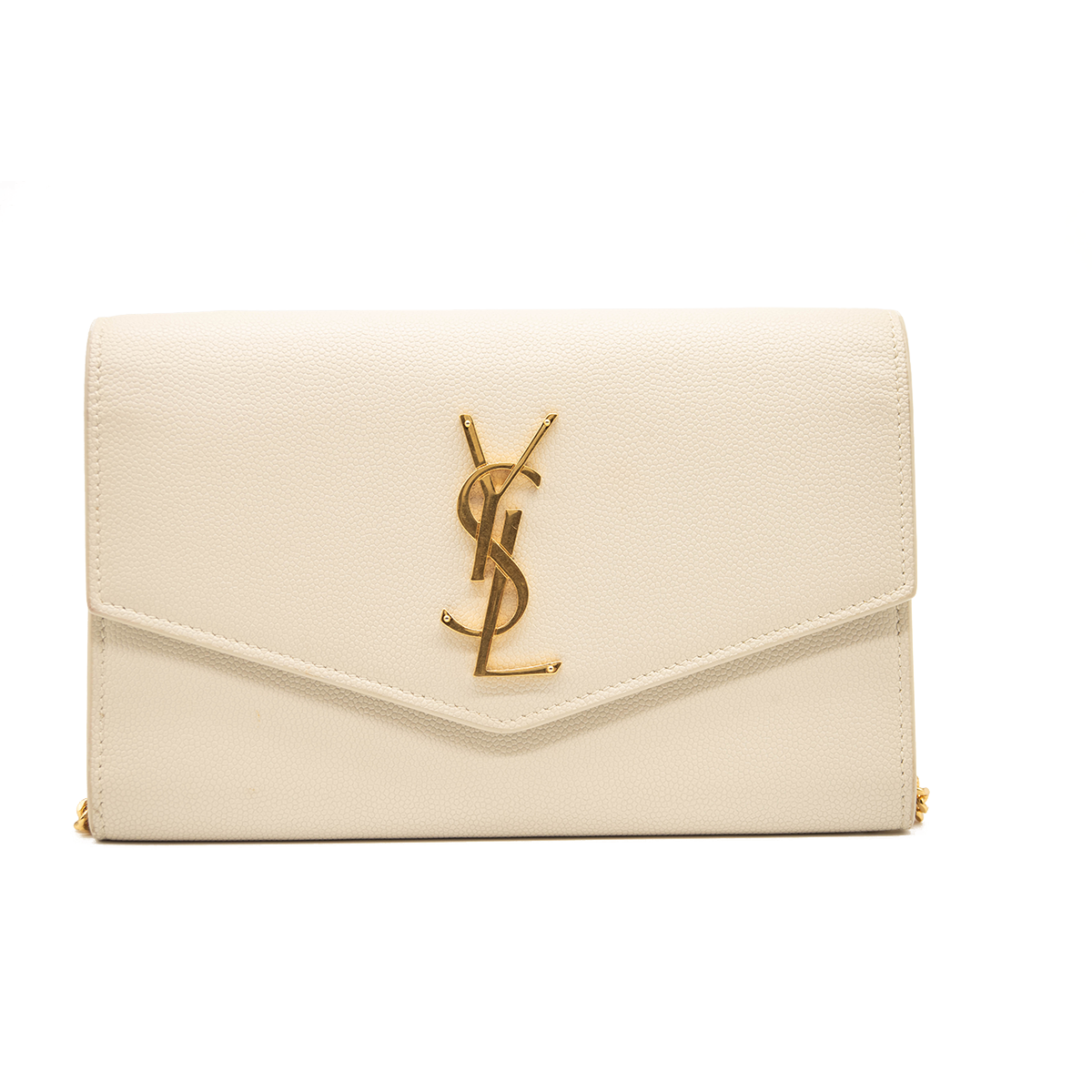 SAINT LAURENT Grain De Poudre Monogram Uptown Chain Wallet Crema Soft