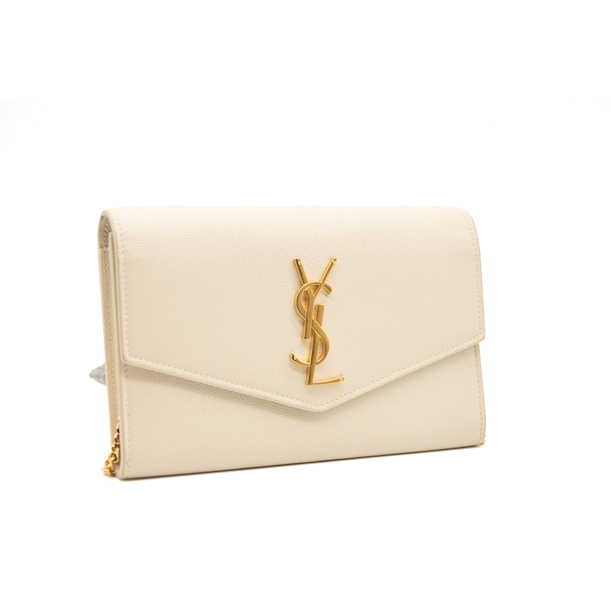 SAINT LAURENT Grain De Poudre Monogram Uptown Chain Wallet Crema Soft