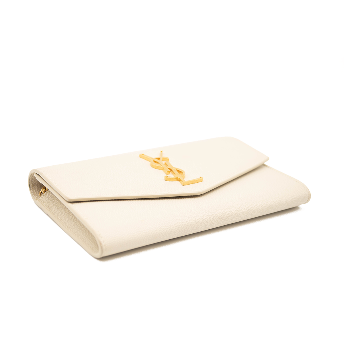 SAINT LAURENT Grain De Poudre Monogram Uptown Chain Wallet Crema Soft