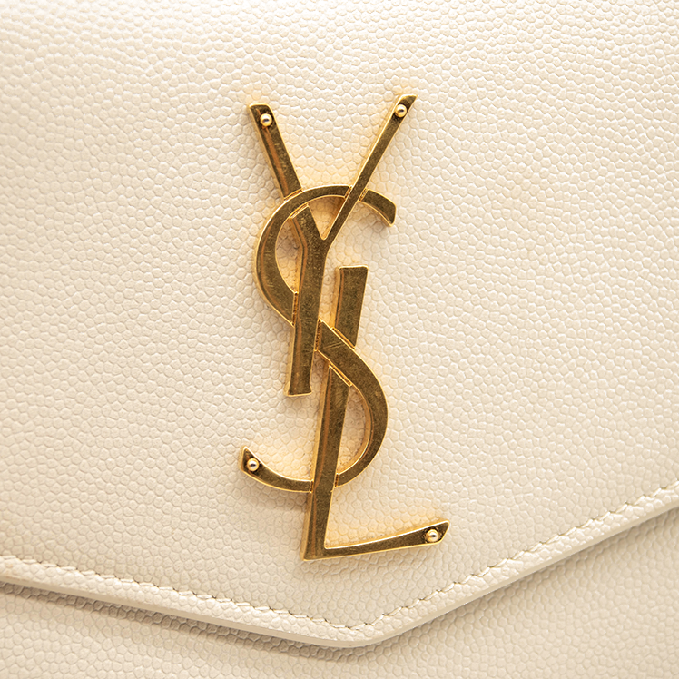 SAINT LAURENT Grain De Poudre Monogram Uptown Chain Wallet Crema Soft