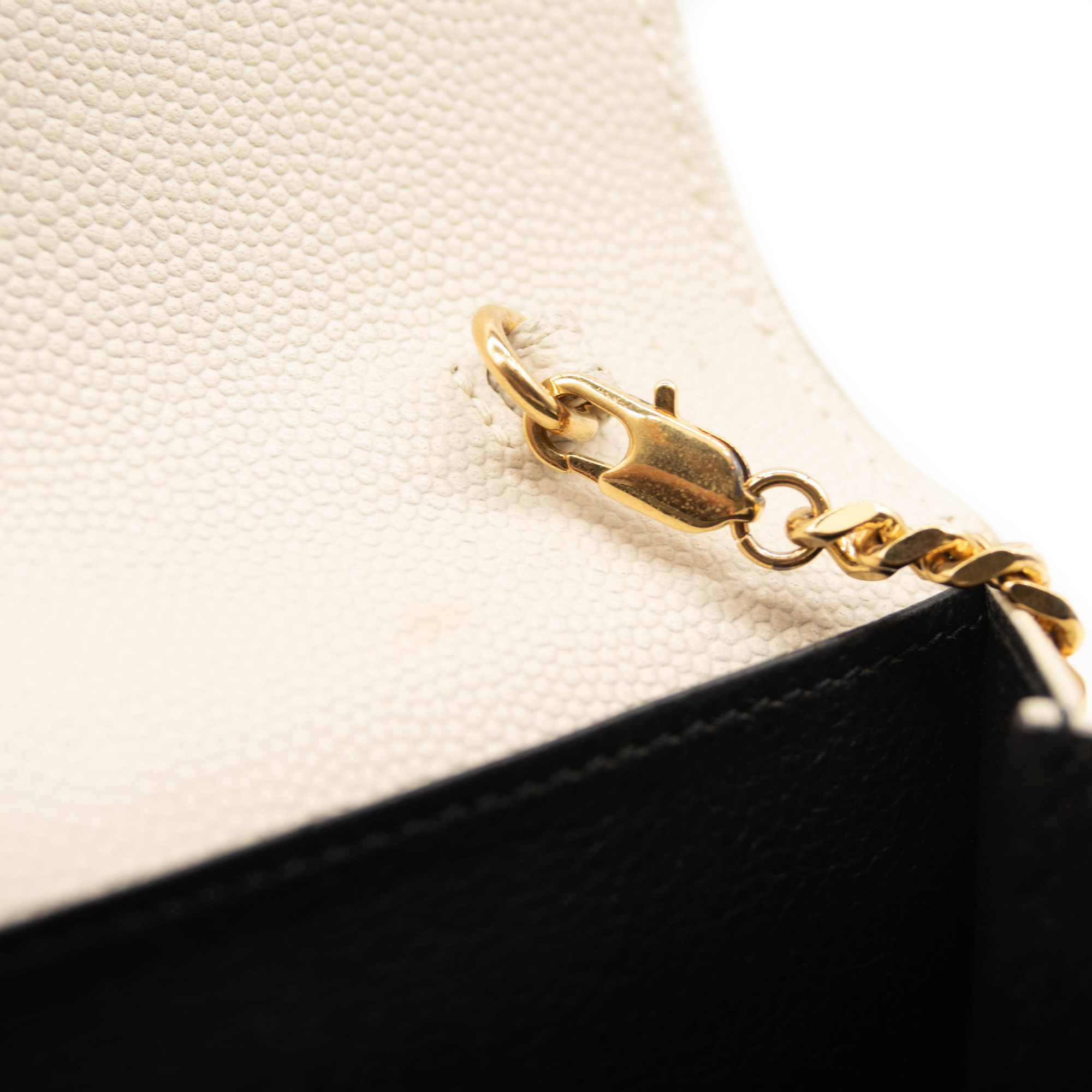 SAINT LAURENT Grain De Poudre Monogram Uptown Chain Wallet Crema Soft