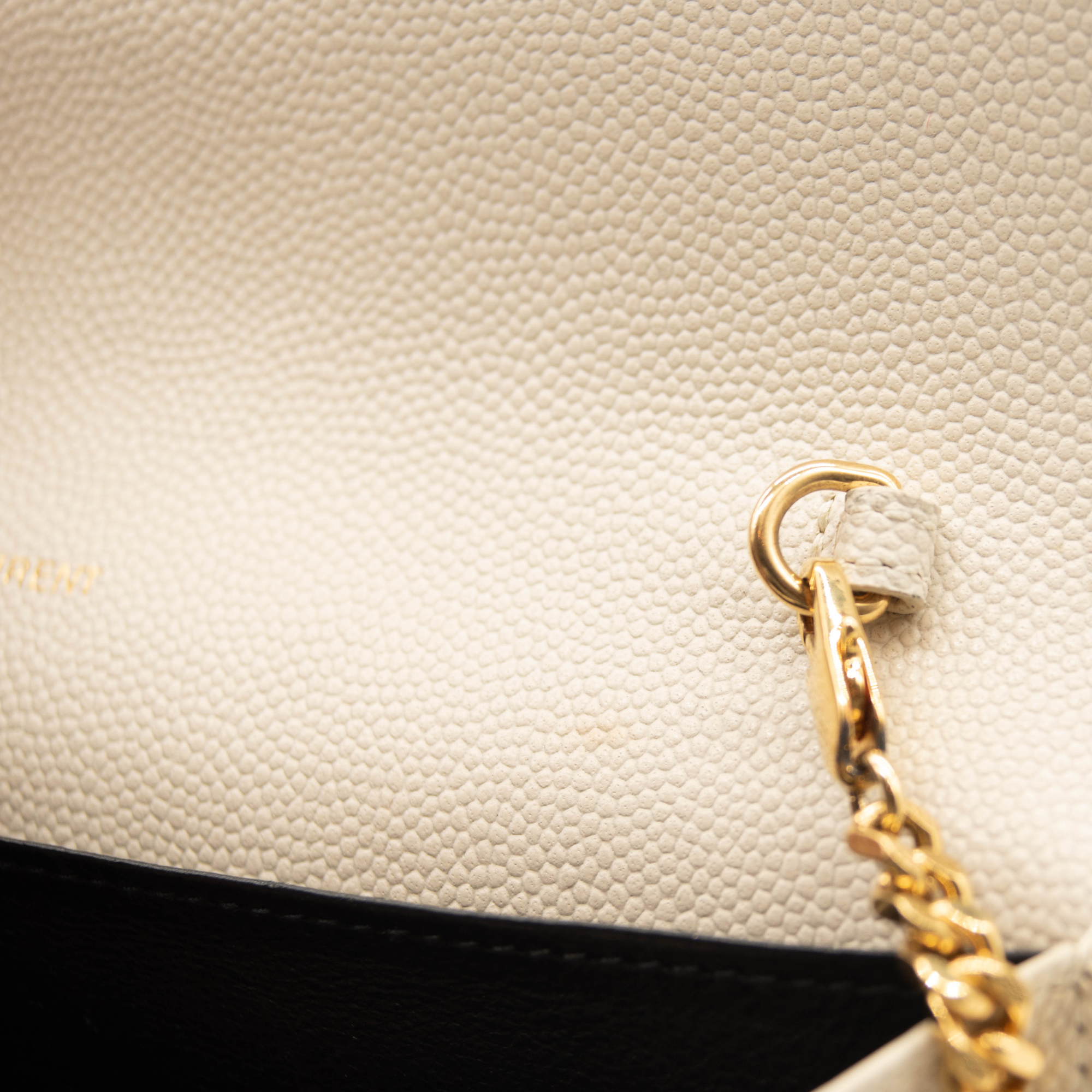 SAINT LAURENT Grain De Poudre Monogram Uptown Chain Wallet Crema Soft