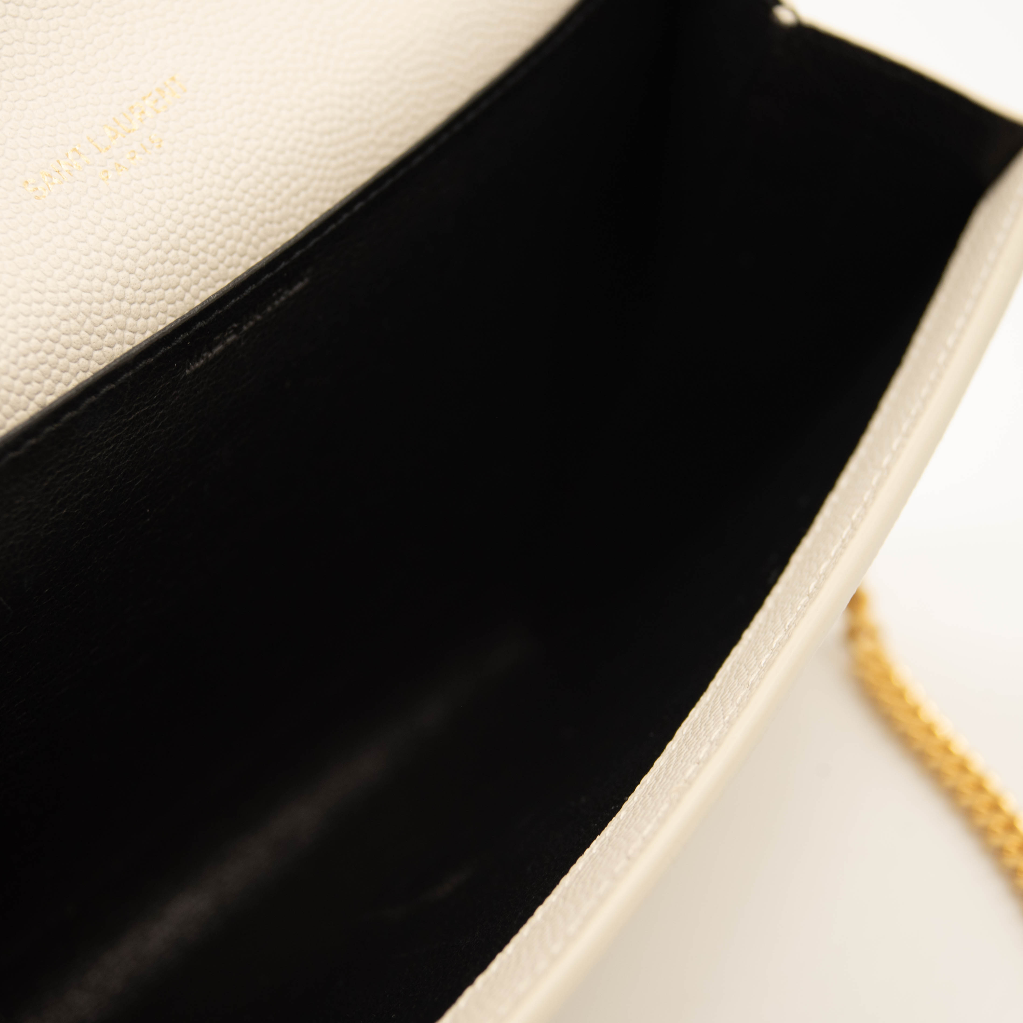 SAINT LAURENT Grain De Poudre Monogram Uptown Chain Wallet Crema Soft