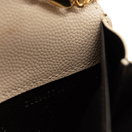 SAINT LAURENT Grain De Poudre Monogram Uptown Chain Wallet Crema Soft